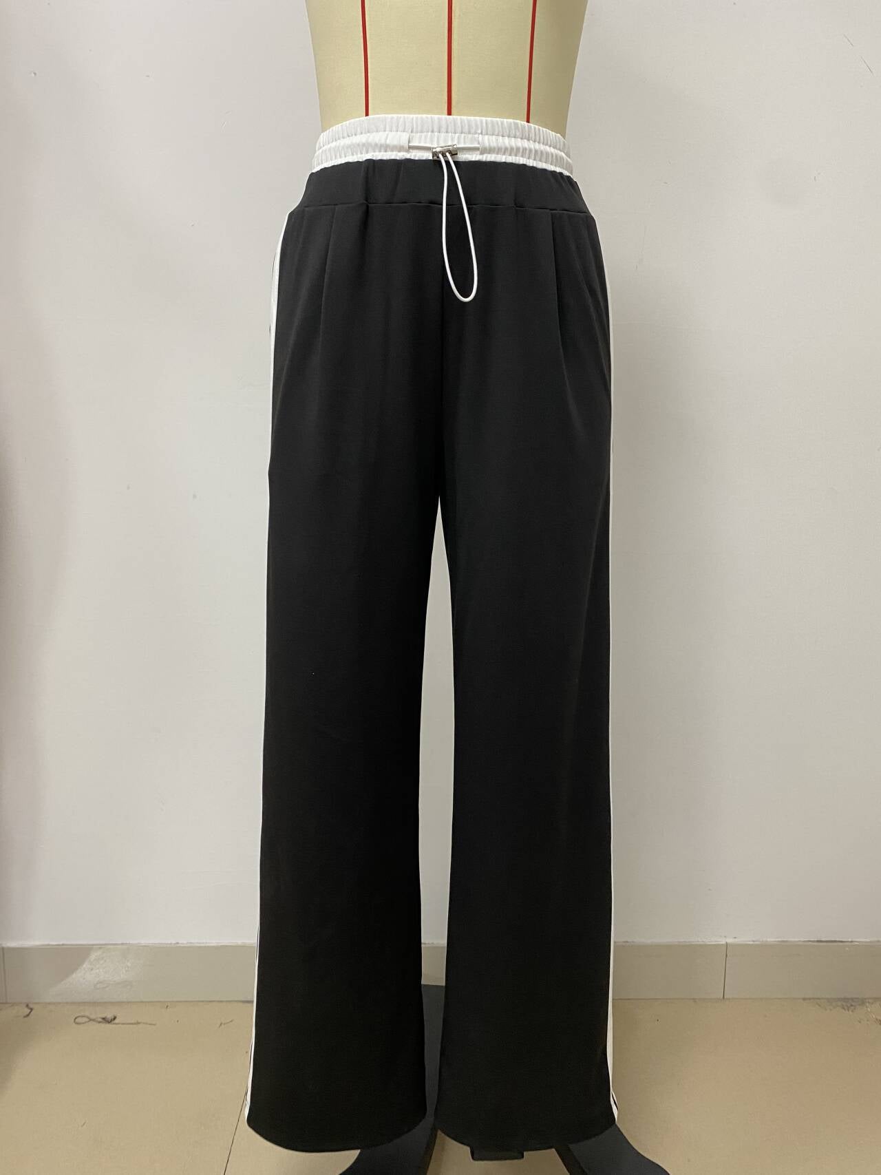 Women's Fashion Casual Patchwork Drawstring Slim Straight Trousers 5