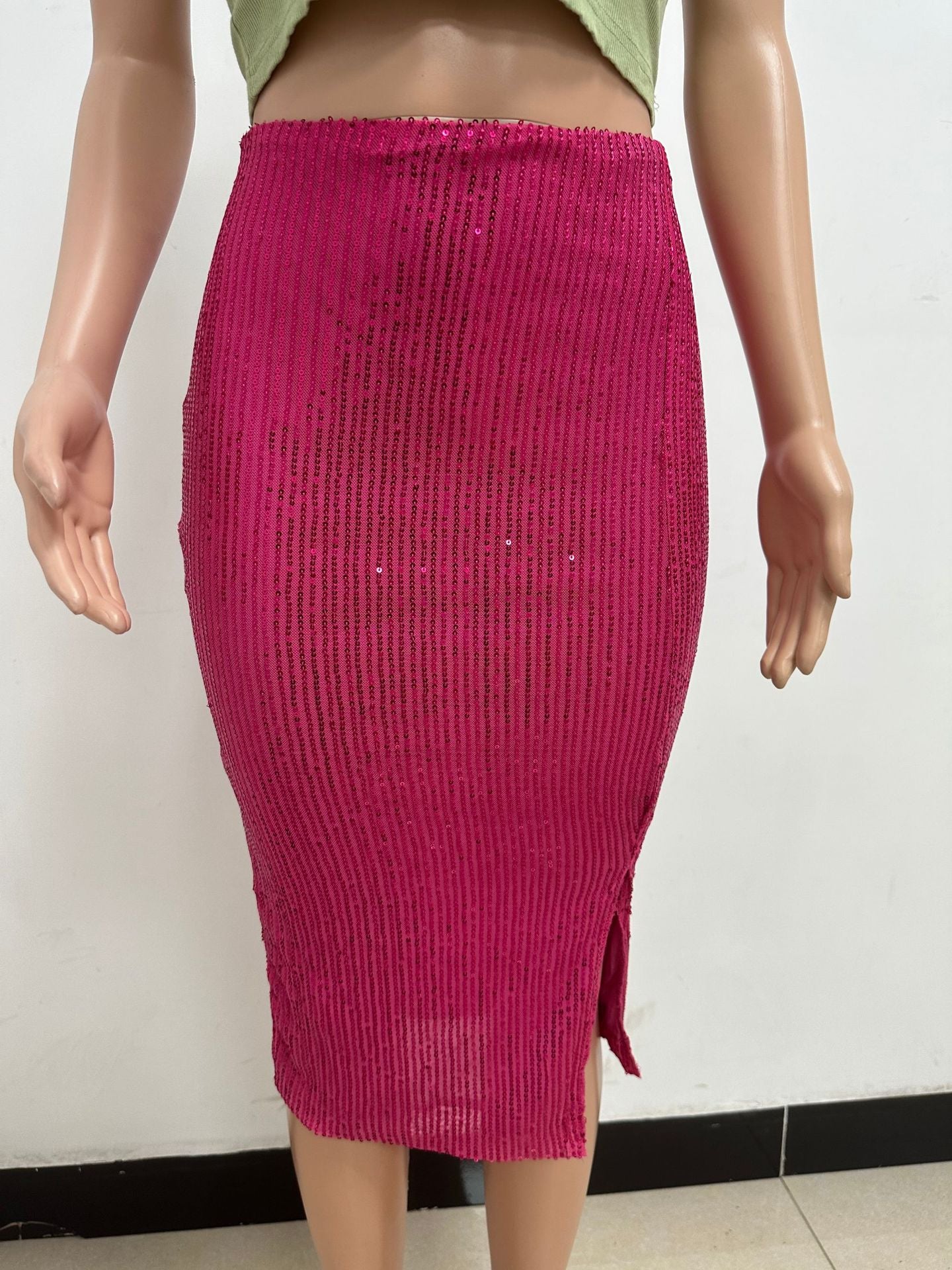 Women Slit Bodycon Sequined Skirt 66