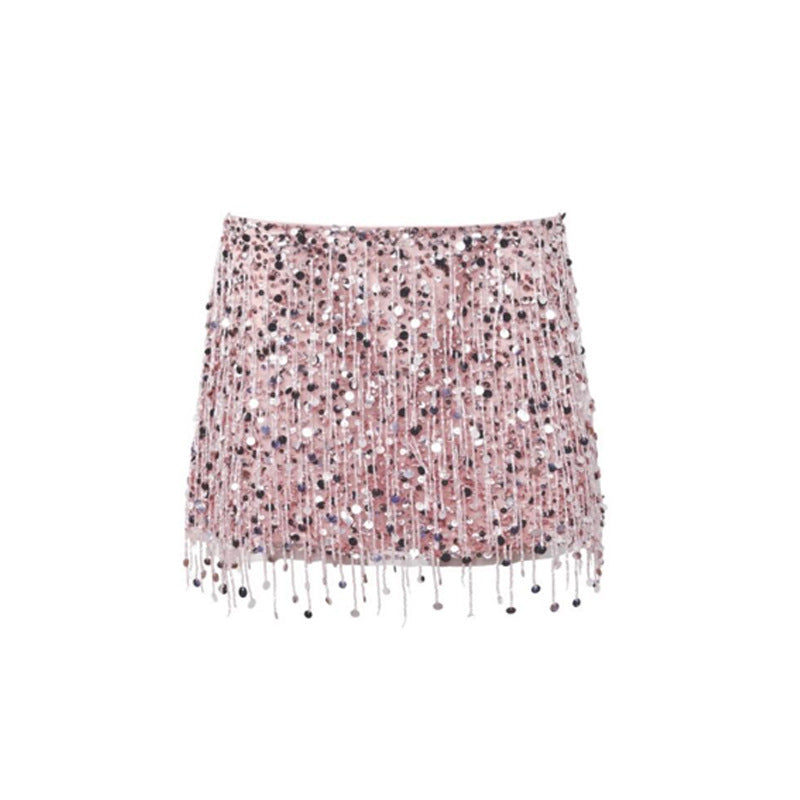 Fringed sequined Spring Holidays fringed Strap top Bodycon skirt set 4