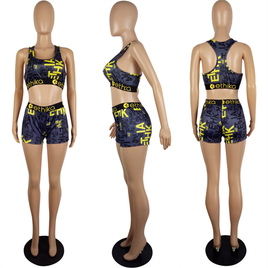 Women Summer Cartoon Printed Top and Shorts Two-piece Set 33