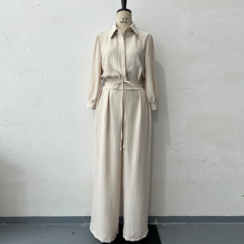 Chic Style Fashion Drawstring Short Shirt Wide-Leg Pants Two Piece Set 6