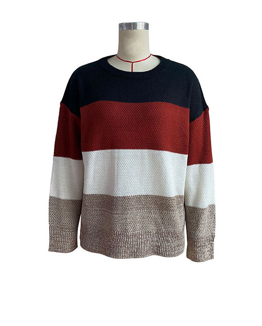 Women Autumn Long Sleeve Color Block Sweater 10