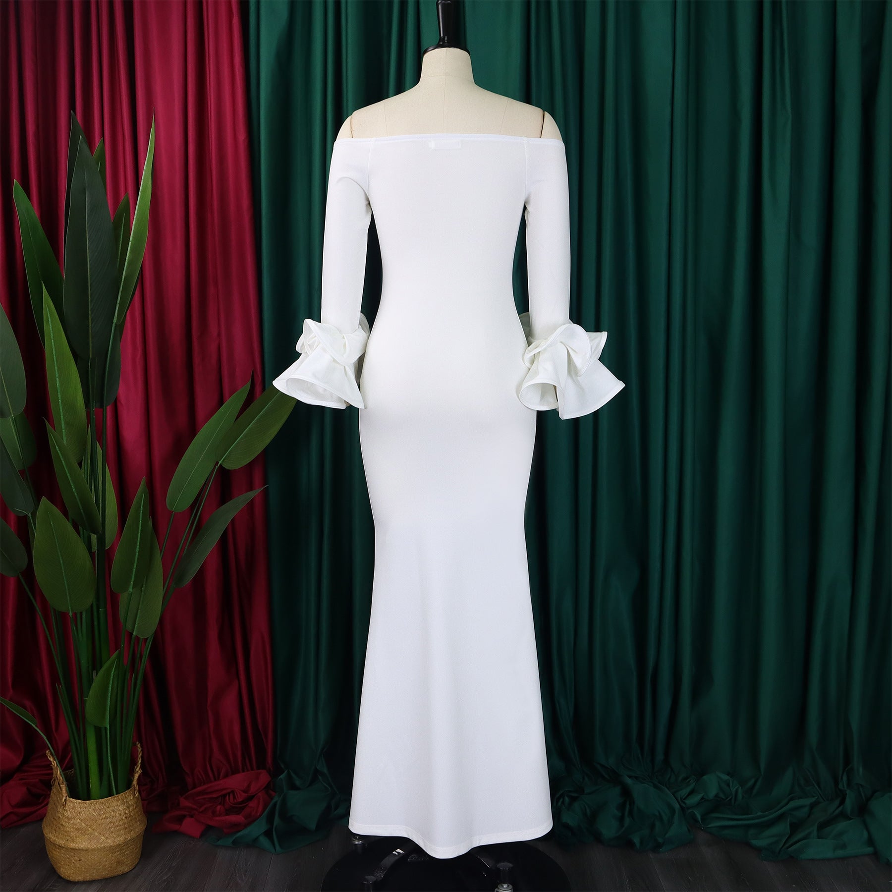 Fashionable And Elegant Off Shoulder Ruffle Sleeves Slit Formal Party Long Dress 11