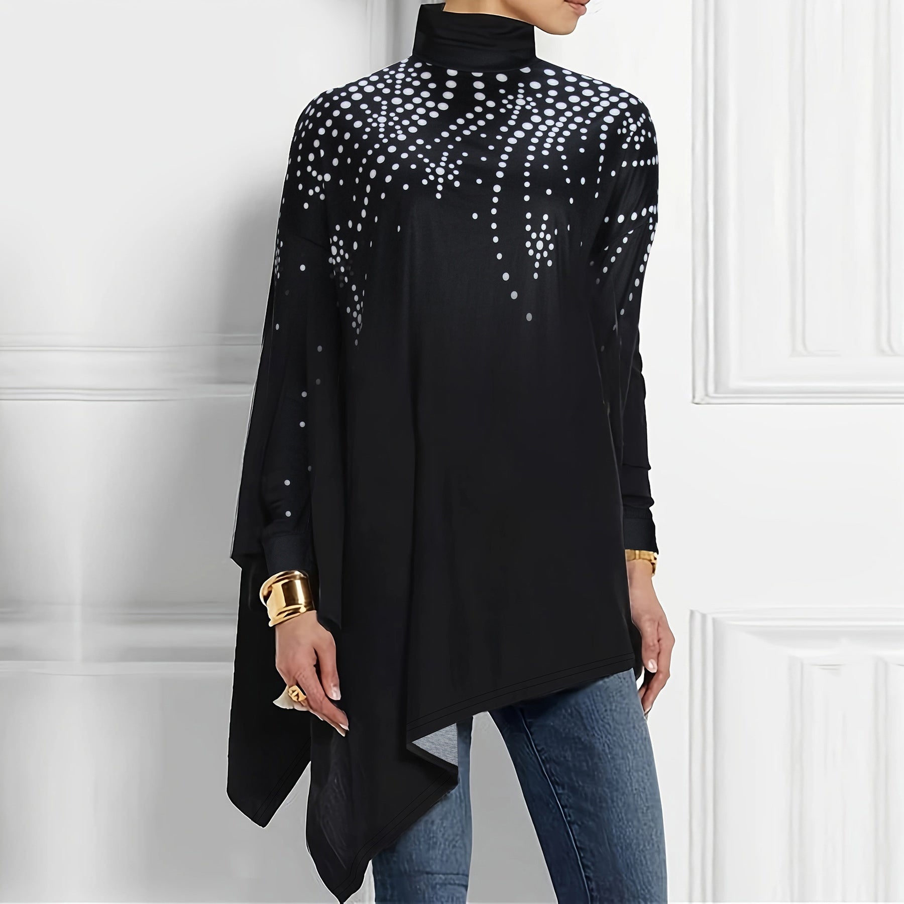 Christmas Women Printed Loose Turtle Collar Casual Irregular Top 8