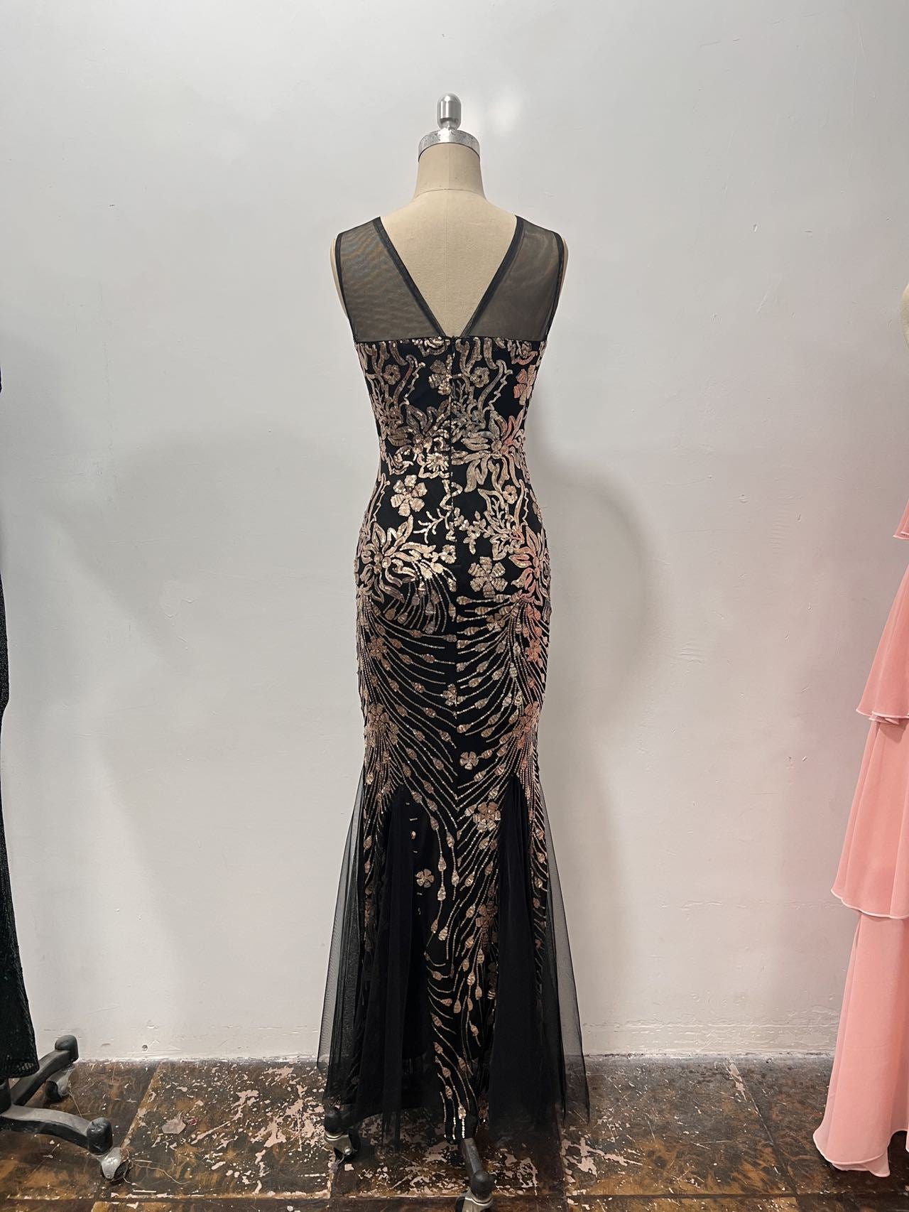 Women's Sleeveless Sequin Mesh Fishtail Evening Dress 6