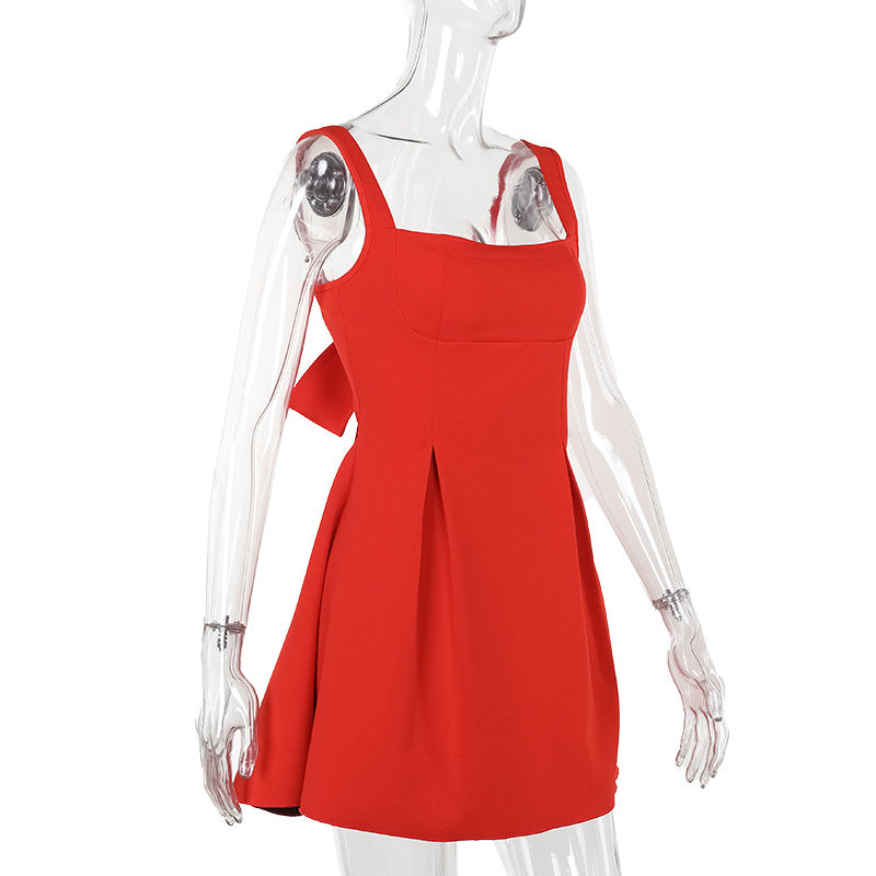 Women Suspender Backless Bow Dress 7