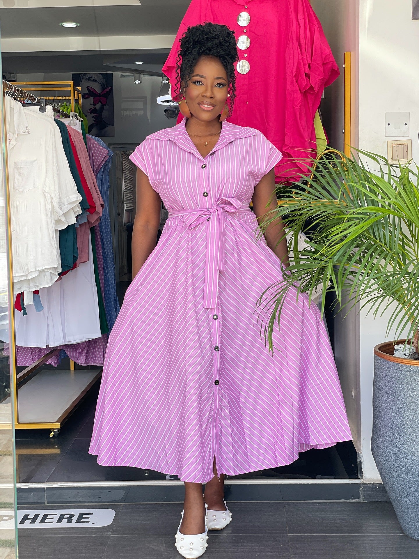 African Women elegant sleeveless single-breasted striped lace-up dress