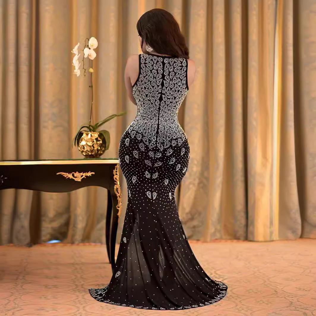 Women Sexy V Neck Mesh Beaded Dress 3