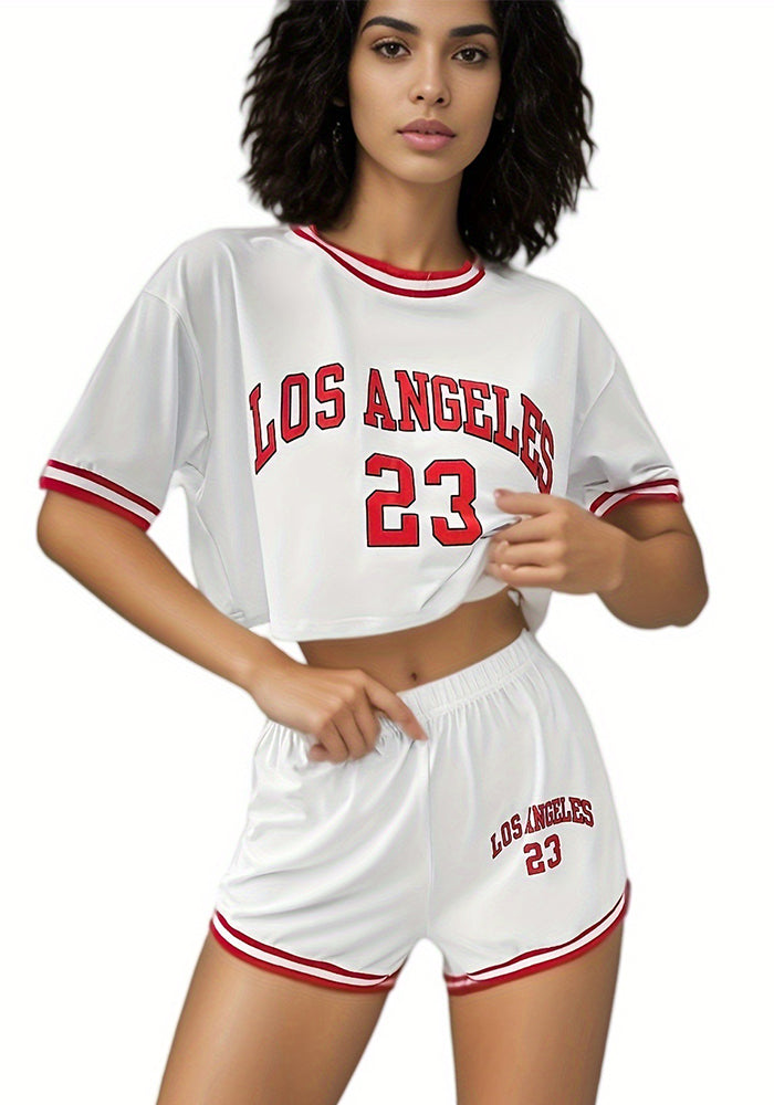 Women short-sleeved Top shorts Letter printed Two-piece set