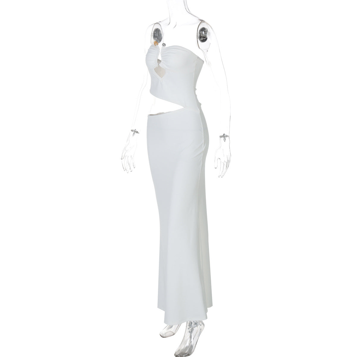 Women sexy Strapless Patchwork steel ring Bodycon Maxi Dress 9