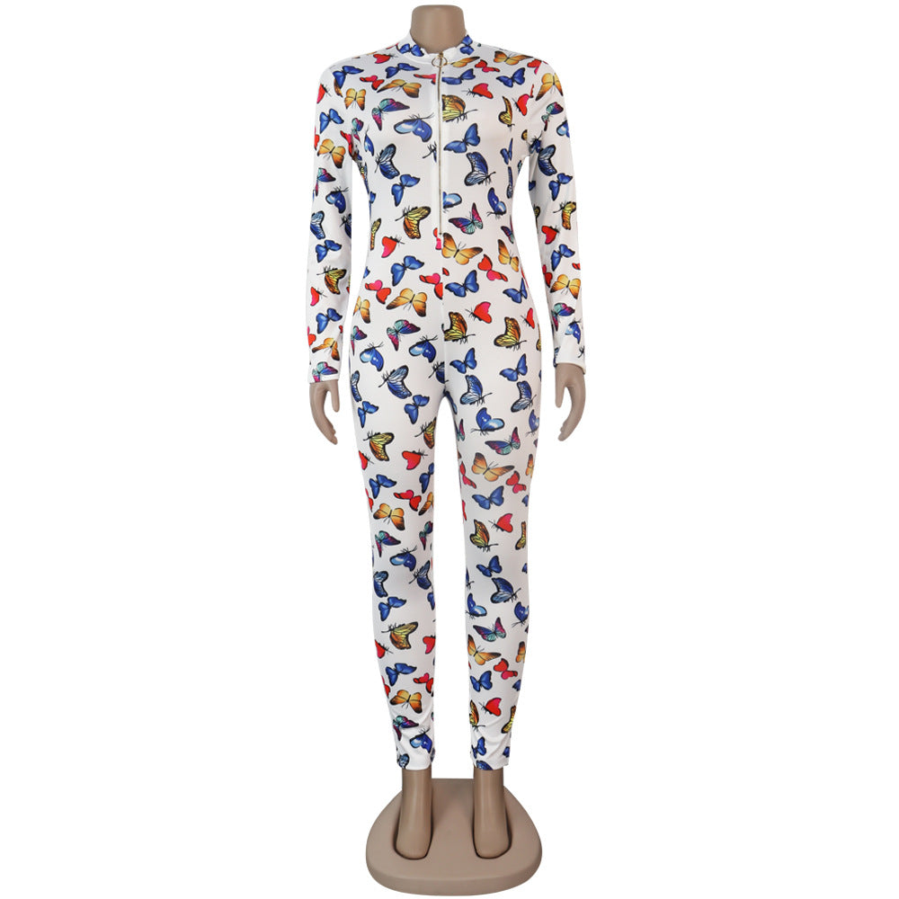 Sexy Women's Print Long Sleeve Tight Fitting Jumpsuit 29