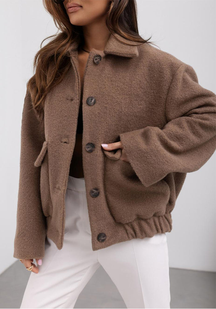 Women Solid Single-breasted Pocket Long-sleeved Jacket