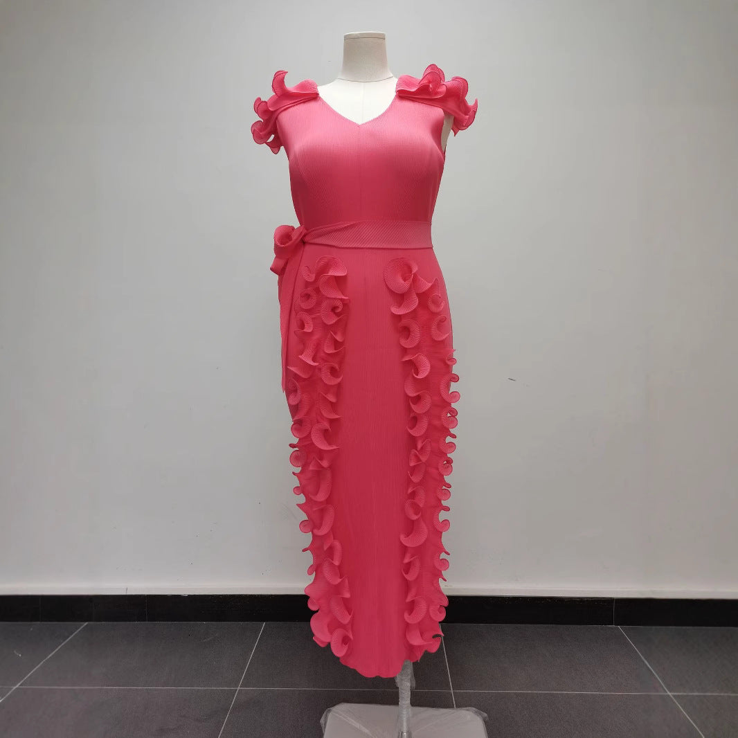 Plus Size Women Solid Pleated Dress 10