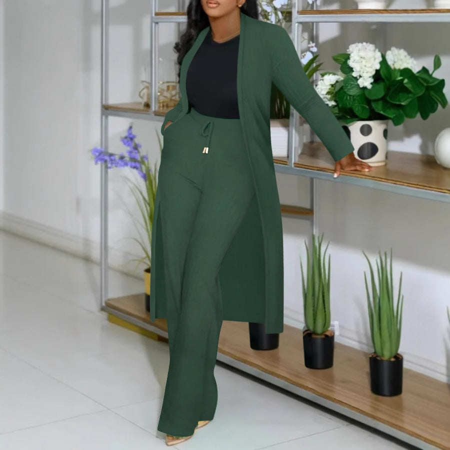 Women Ribbed Top and Wide Leg Pants Two-piece Set 7