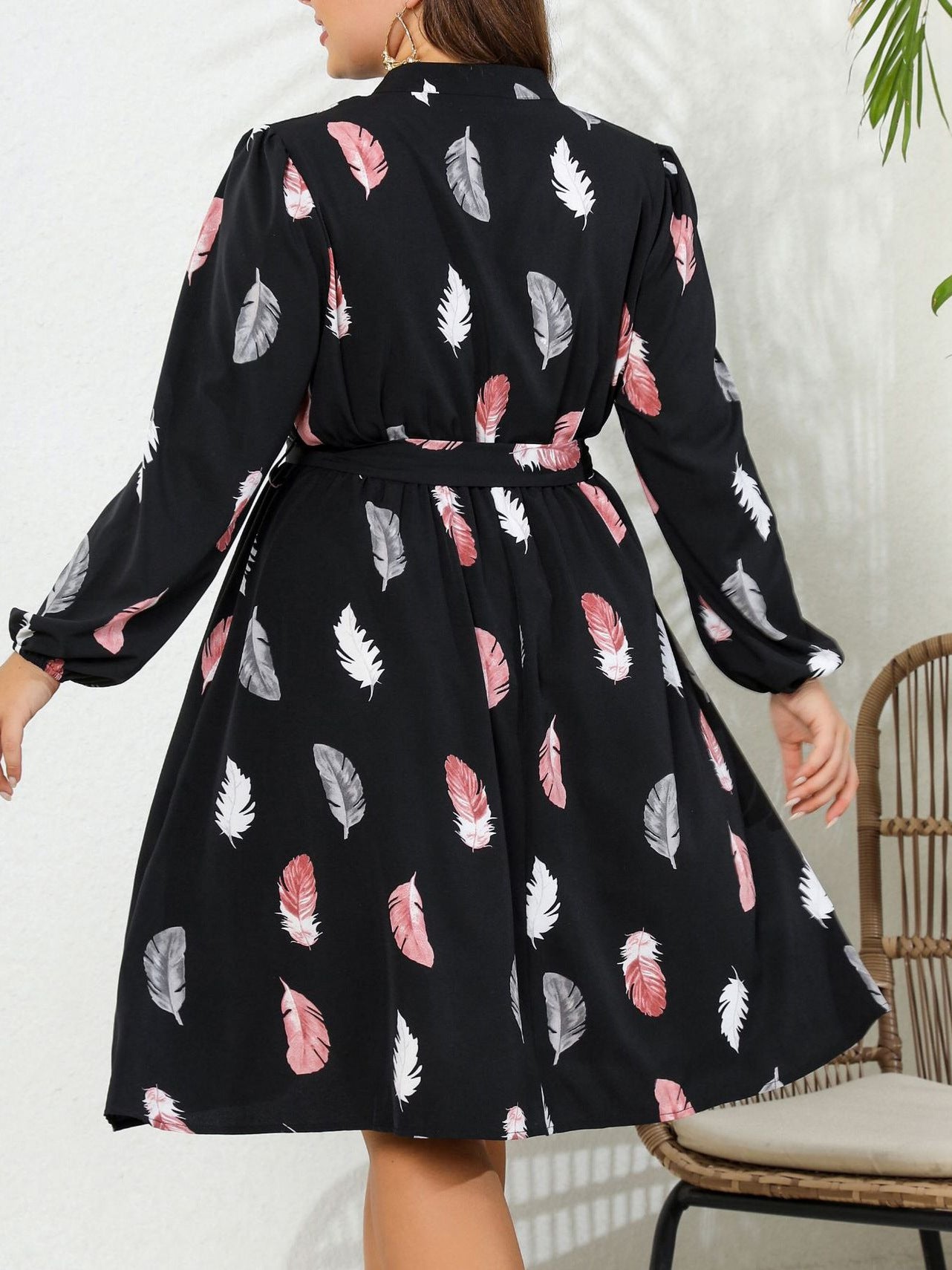 Autumn Long Sleeve Print Women Elegant Plus Size Dress 5