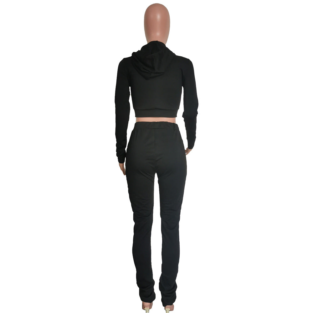 Fashion Casual Women's Hooded Long-Sleeved Top Pants Set Two-Piece Set 19