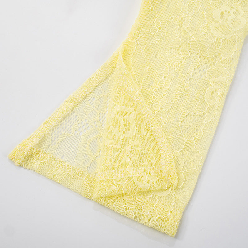 Women's Chic Lace Patchwork Off-Shoulder Slit Long Sleeve Ruffle Maxi Dress 18