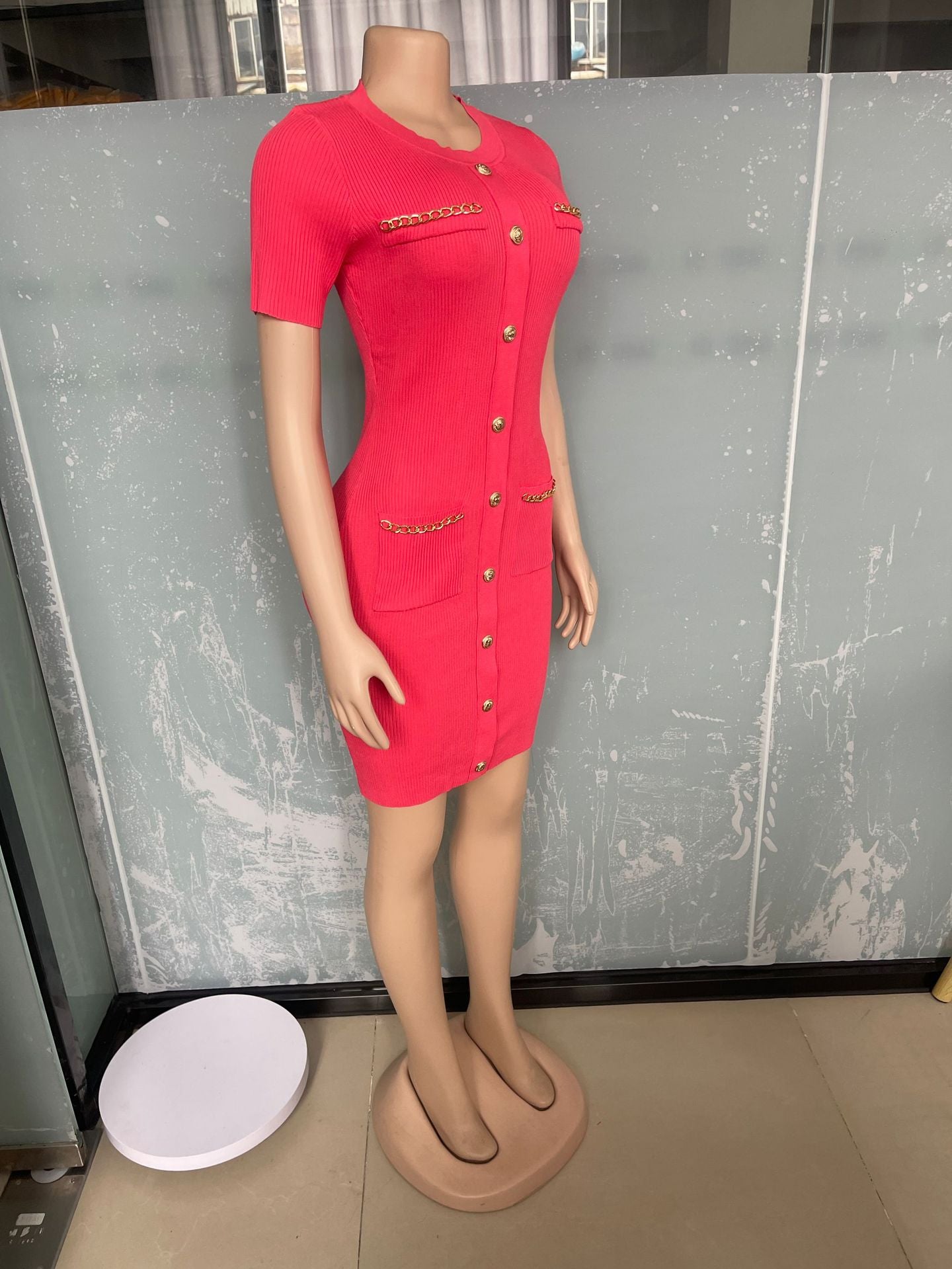 Women Round Neck Knitting Short Sleeve Dress 16