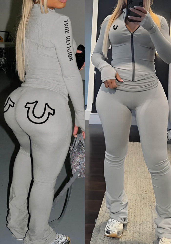 Women Solid zipper Top and Pant Two Piece