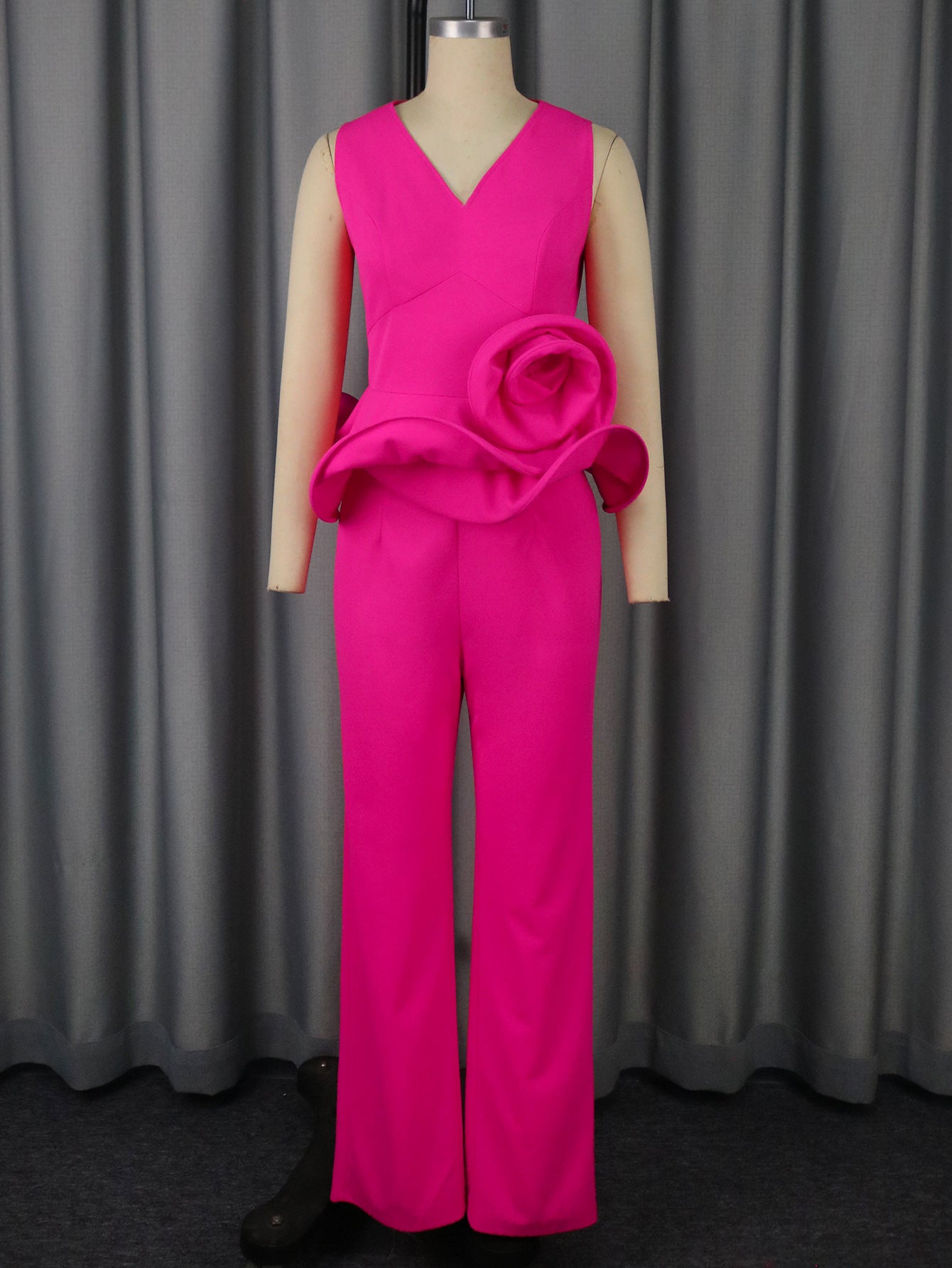 Floral V-Neck Sleeveless Top & High-Waist Straight Pants Two-Piece Set 3