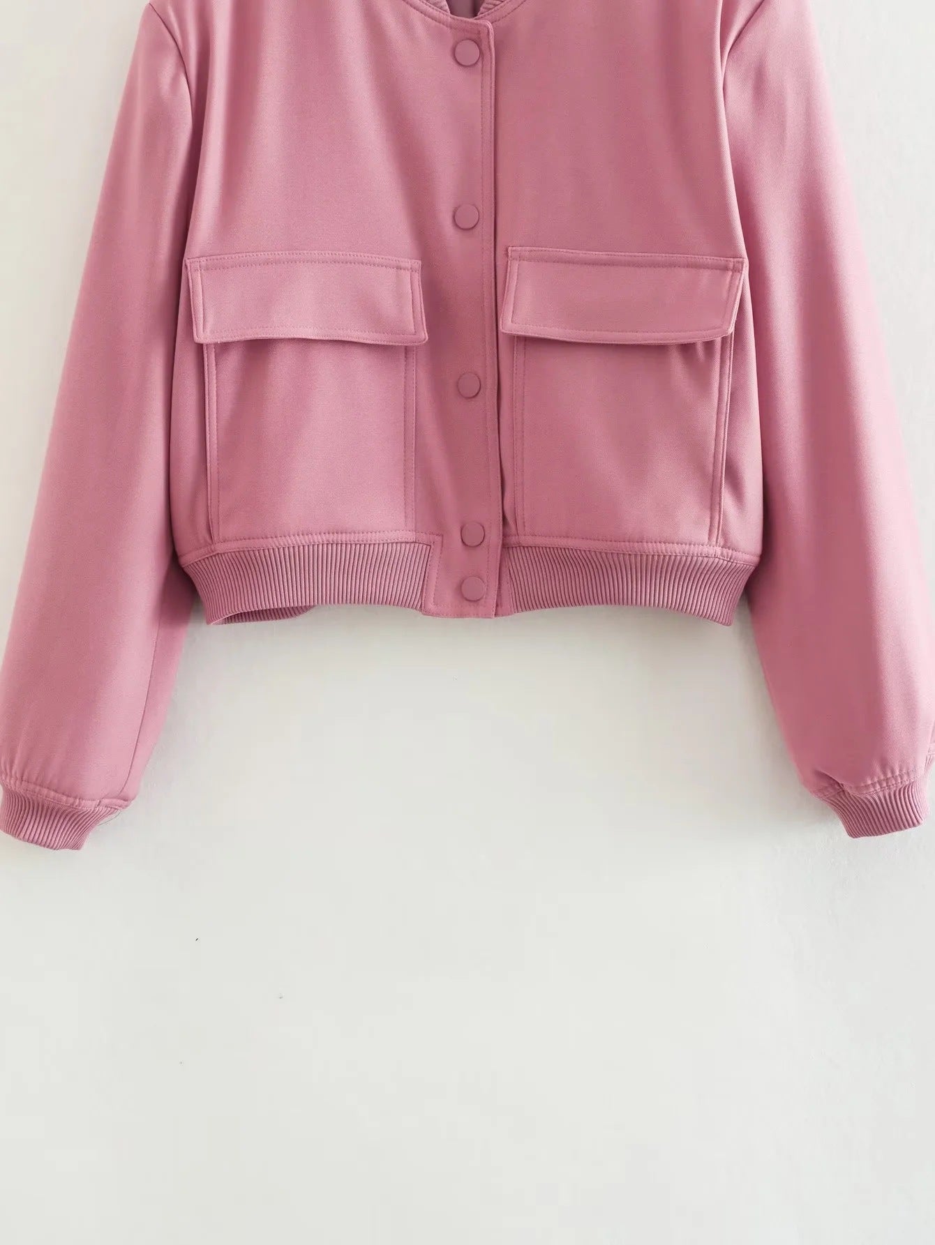 Women's Bomber Jacket Spring and Autumn Pocket Long Sleeve Casual Single Breasted Coat 56