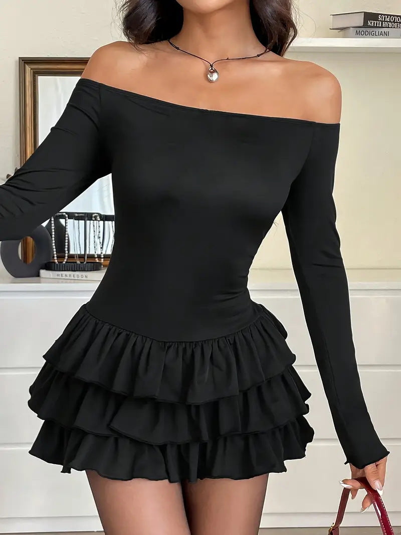 Women Spring/Autumn Round-Neck Pleated Sexy Elegant Bodycon Dress 6
