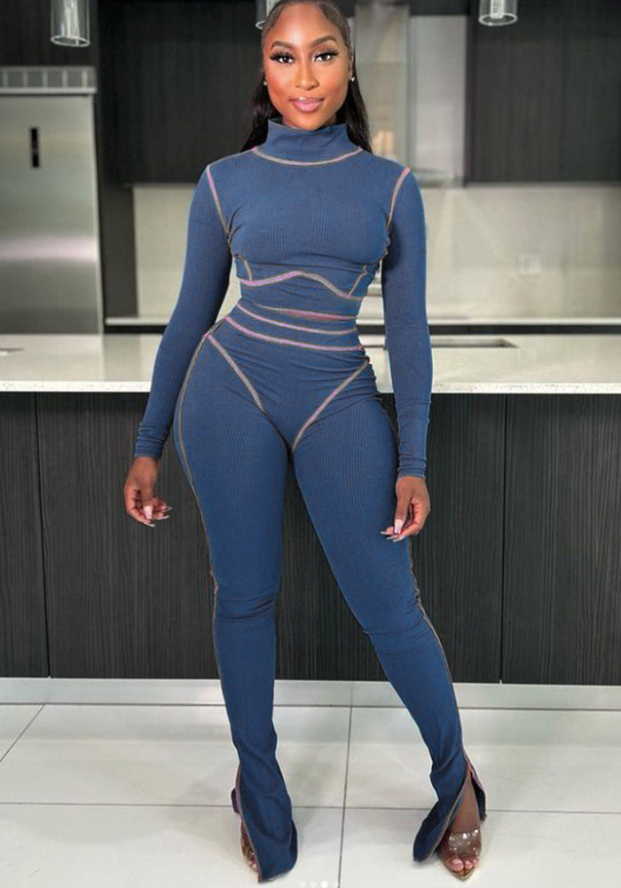 Women Casual Line Long Sleeve Top and Pant Two-piece Set