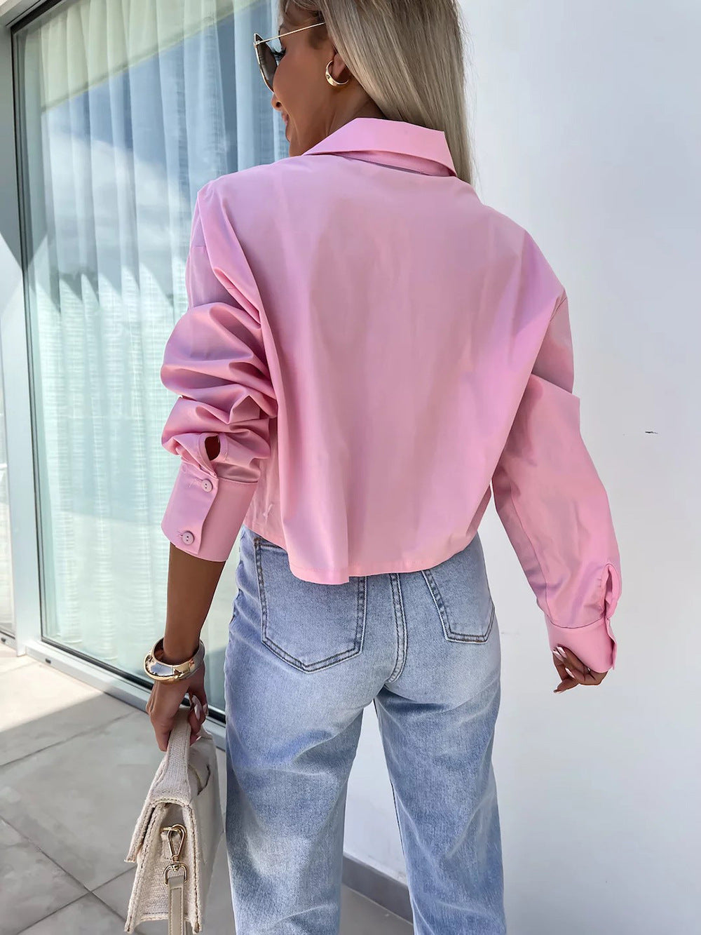 Spring Autumn Women's Fashion Solid Color Long Sleeve Chic Casual Shirt 8