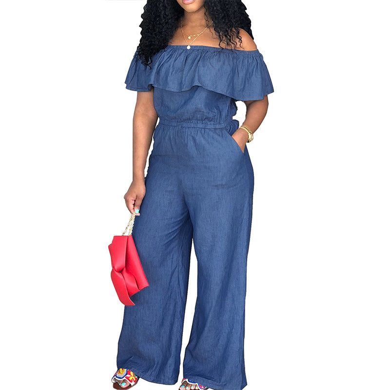 Plus Size Women's Ruffled Off Shoulder Jumpsuit 12