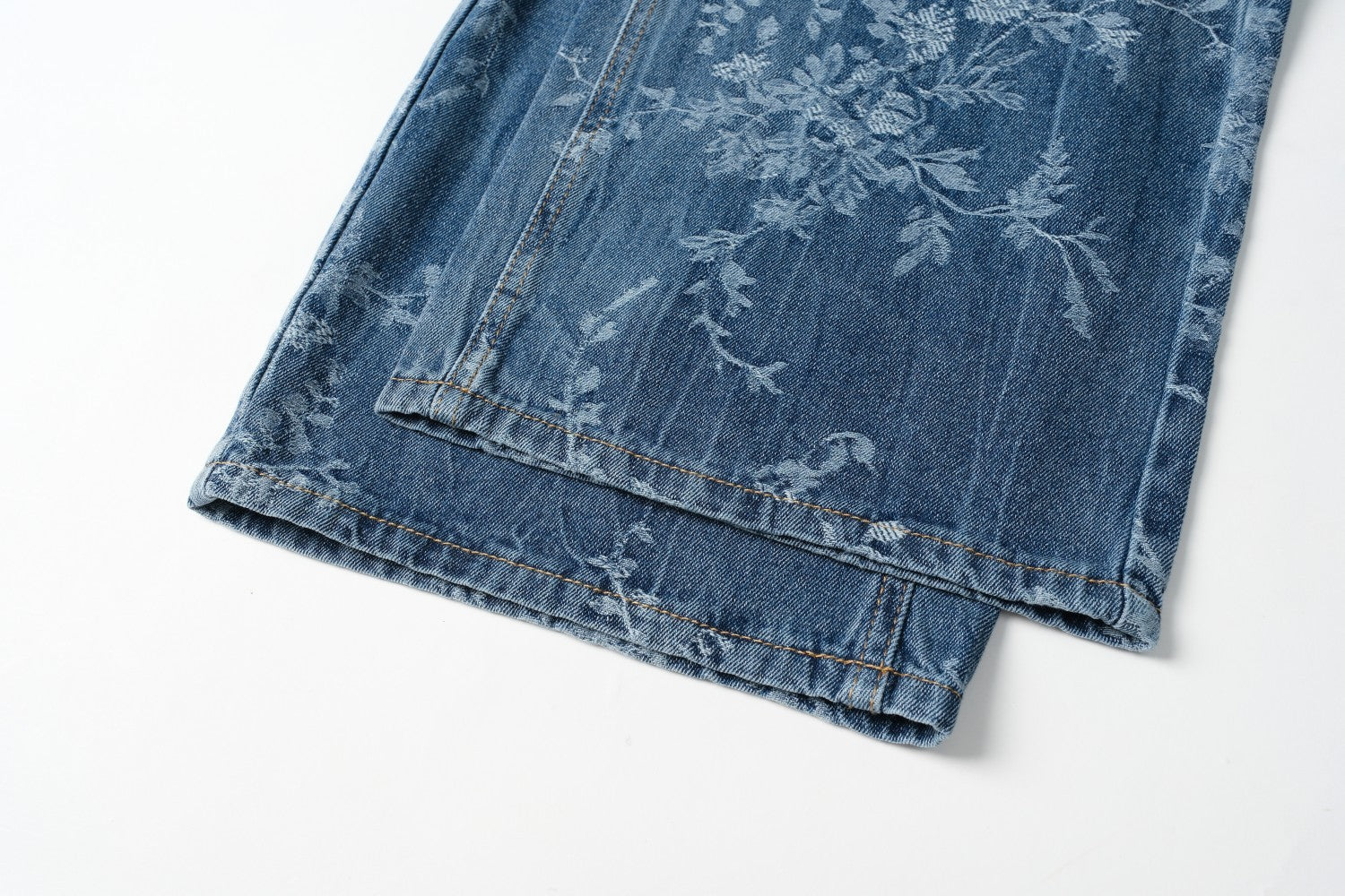 Blue Jacquard Denim Pants Women Loose Wide Leg Straight Leg Trousers 14