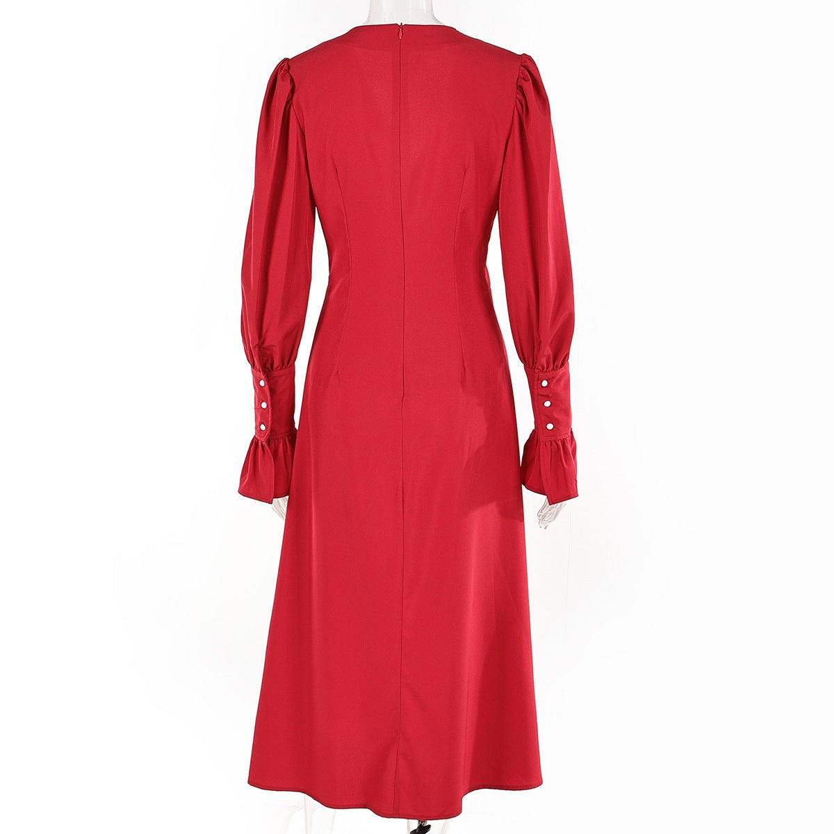 Women Sexy Puff Sleeve V-Neck Dress 9