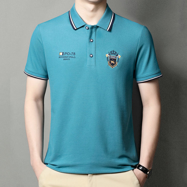 Men's Short Sleeve Business T-Shirts Turndown Collar Embroidered Tops Polo Shirts Casual Shirt 9