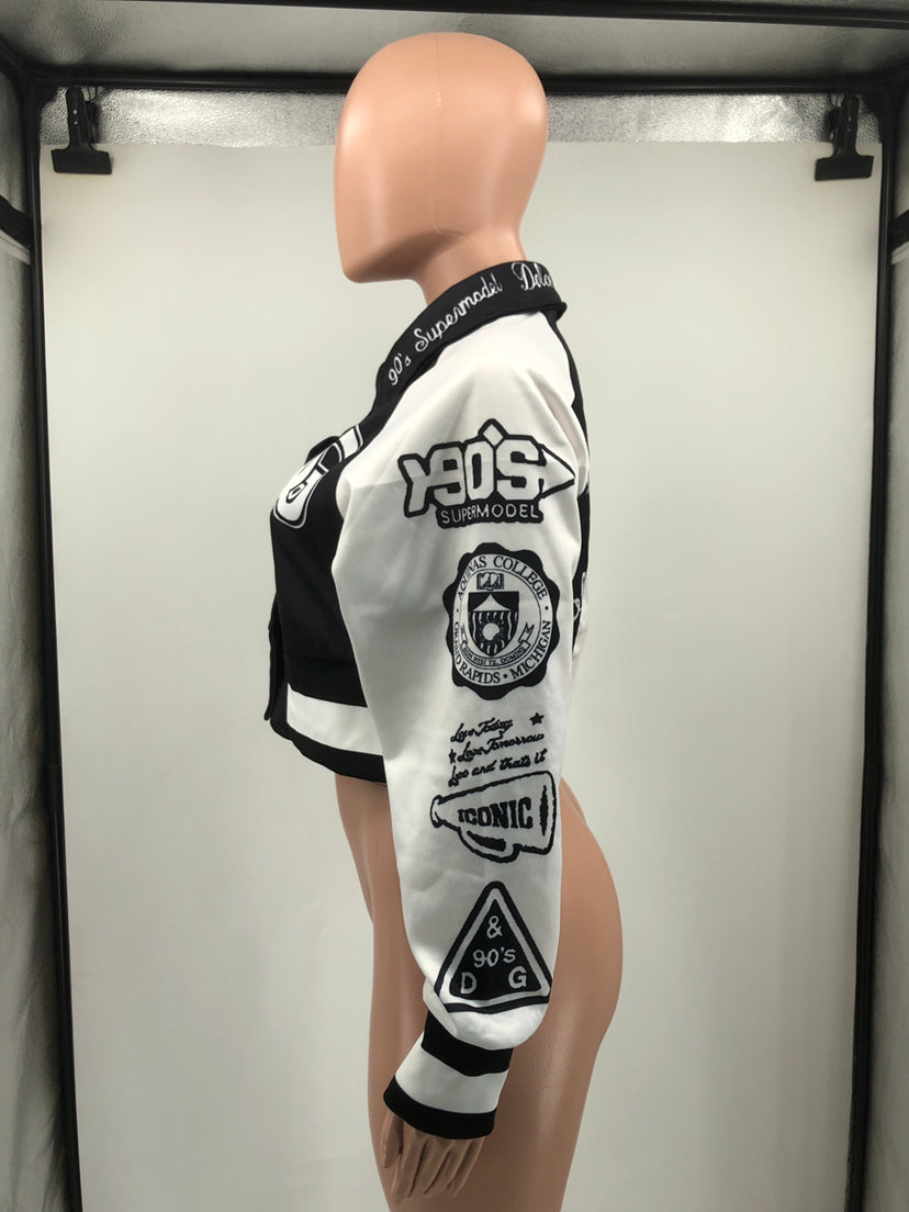Women's Color Block Jacket Single Breasted Letter Print Baseball Track Top 9