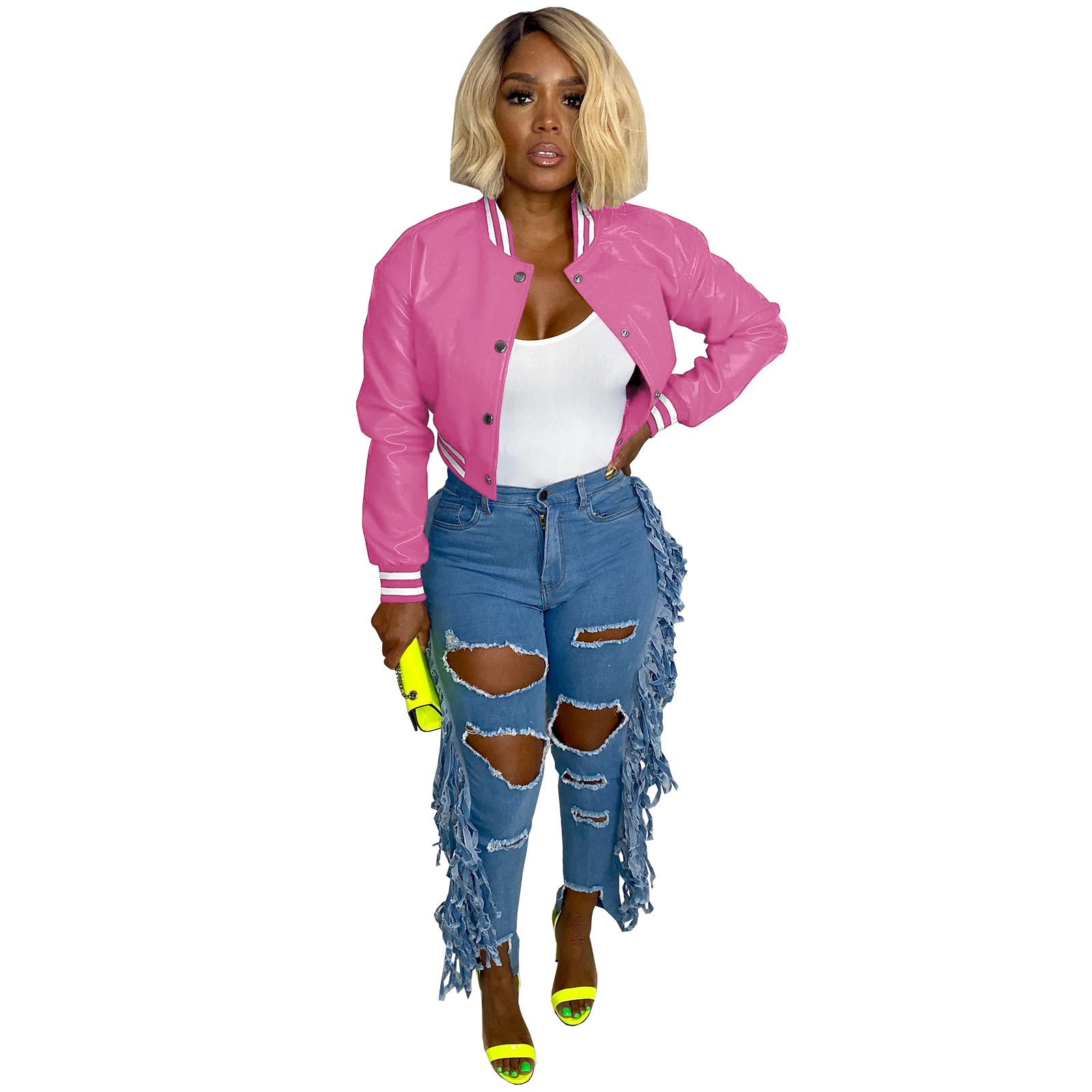 WomenCasual Ribbed Collar Pu-Leather Jacket 16