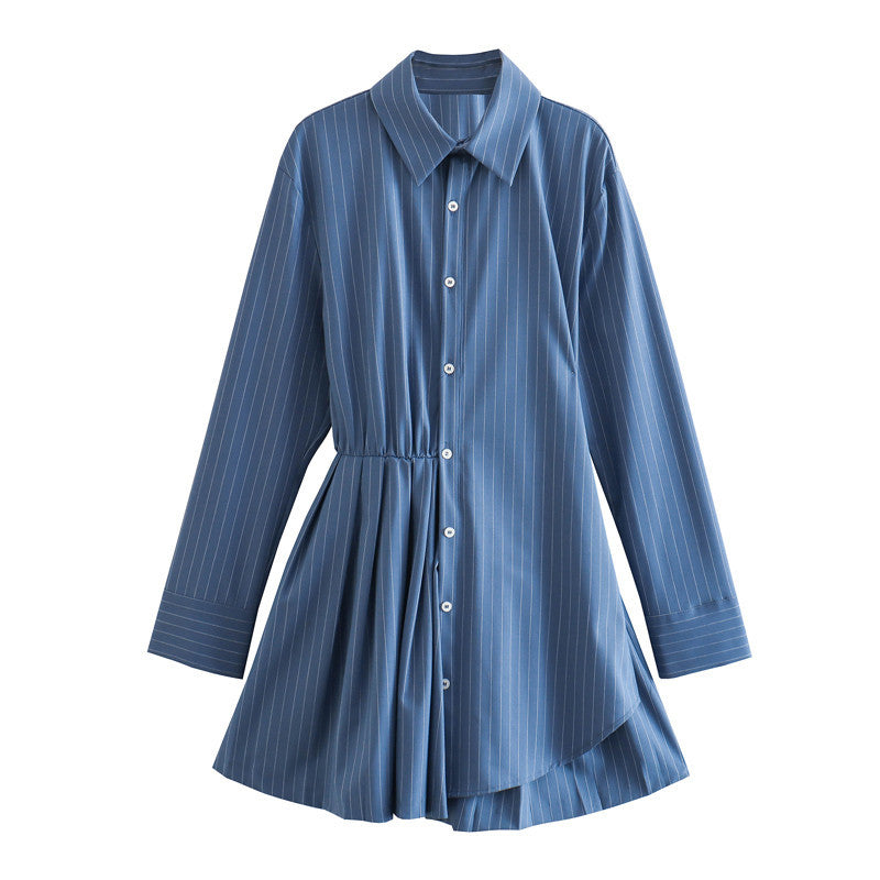 Summer Women's Comfortable Casual Patchwork Pleated Short Shirt Dress 7