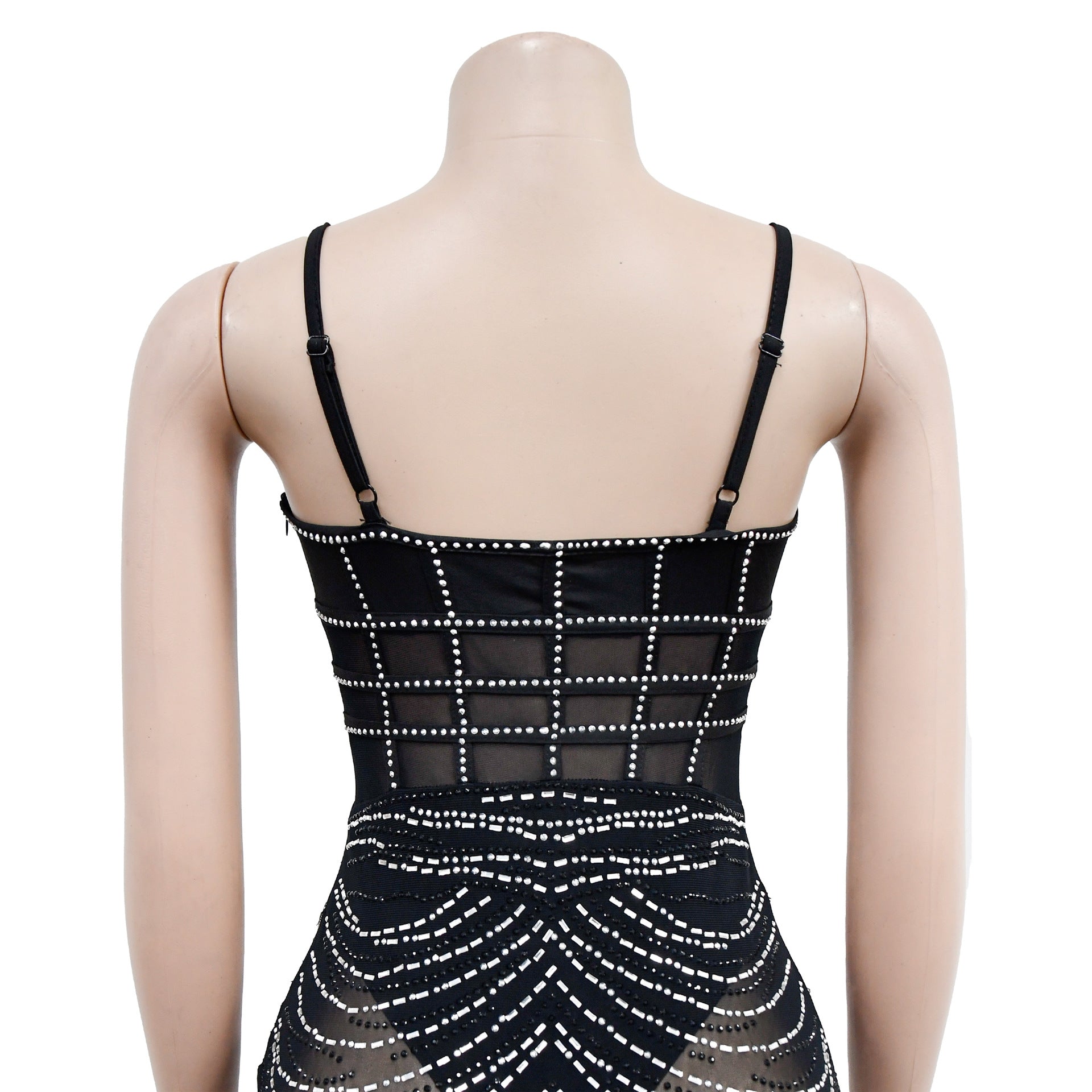 Women's Fashion Solid Color Camisole Sleeveless Mesh Beaded Dress 17