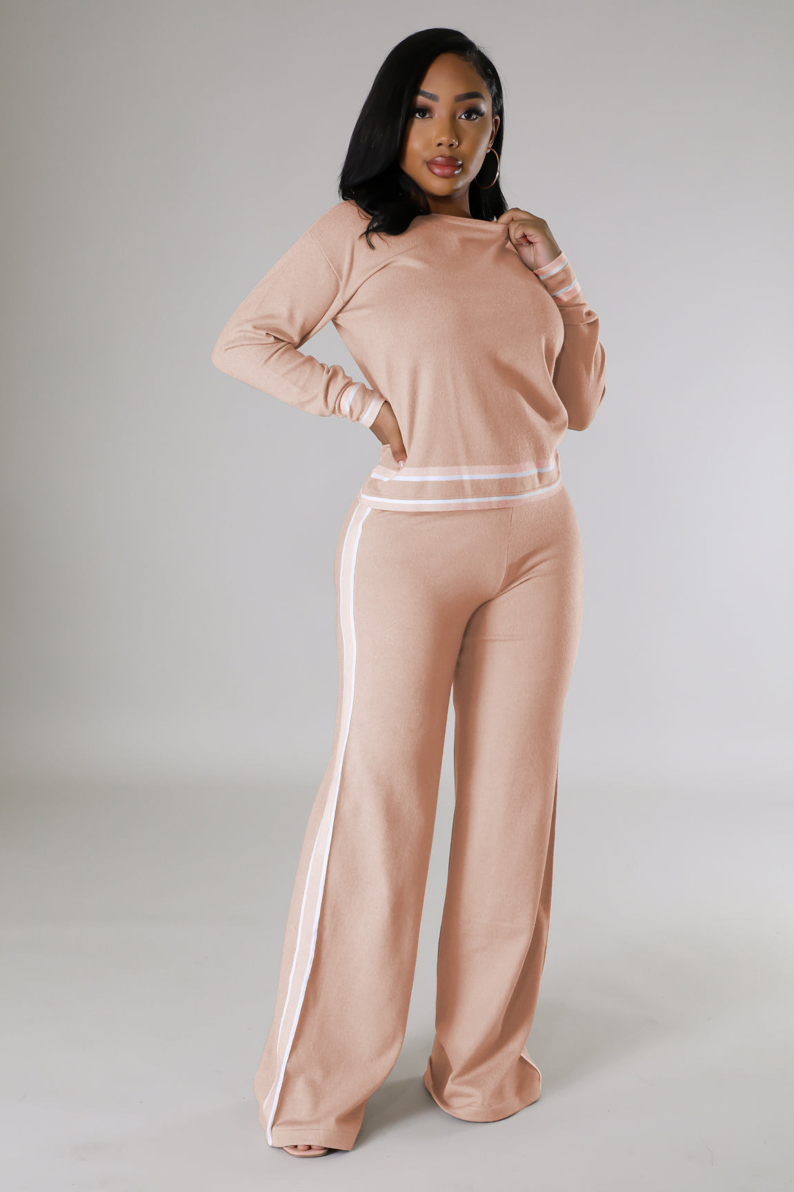 Women's Autumn And Winter Long-Sleeved Knitting Shirt Wide-Leg Trousers Casual Two-Piece Set 4