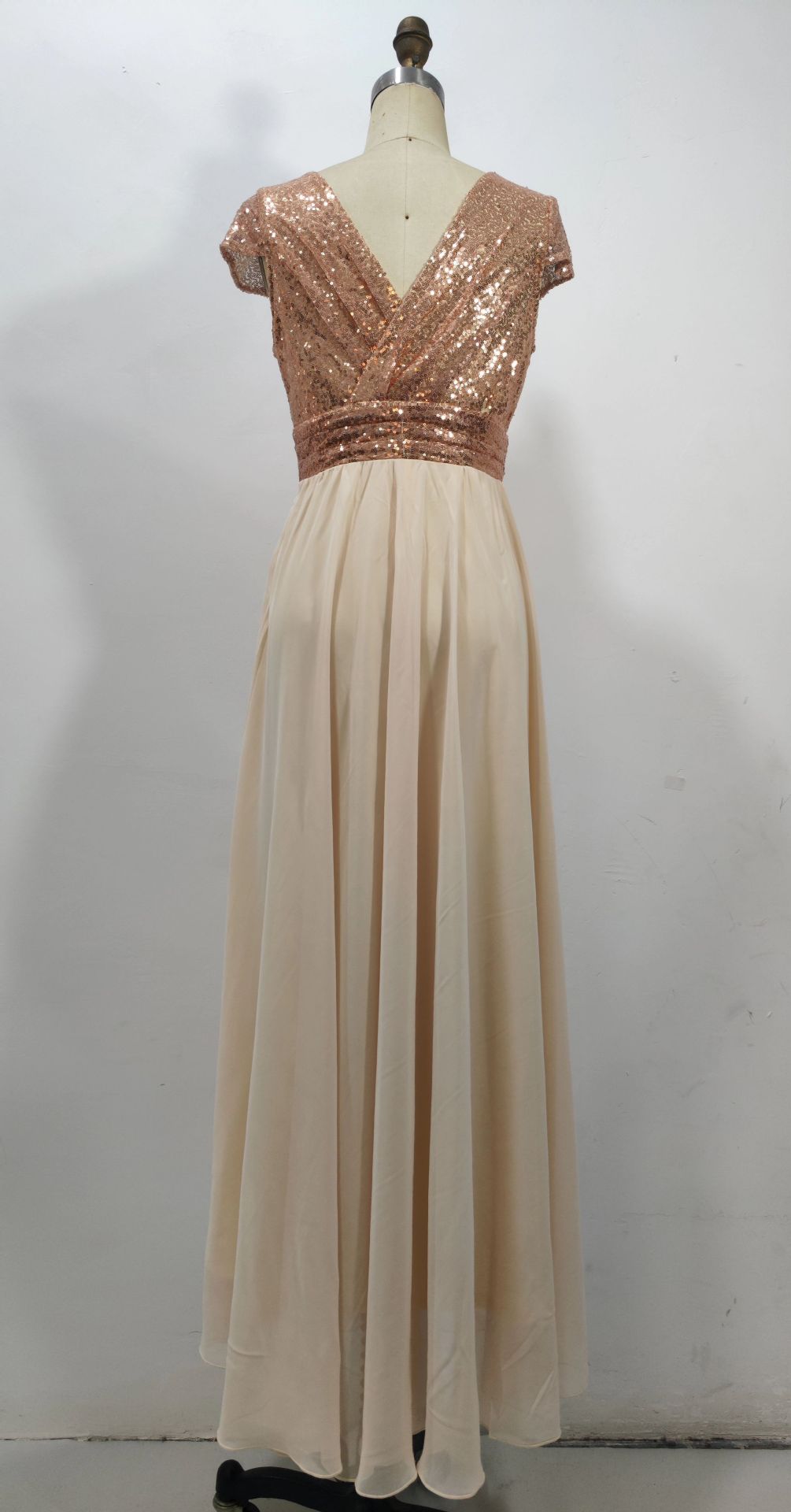 Women Summer V Neck Sequined Chiffon Patchwork Evening Dress 11