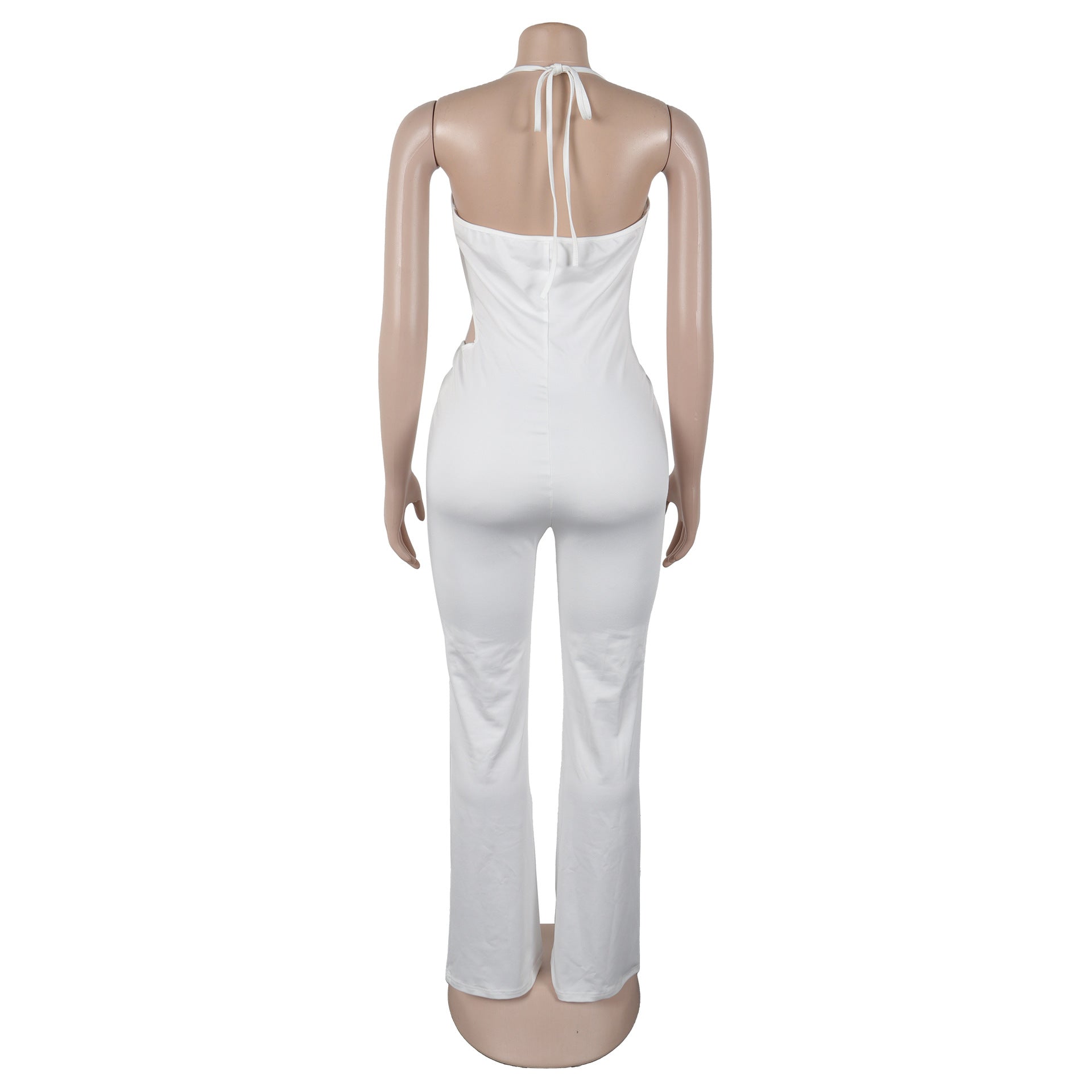 Elegant Sexy Slim Elastic Hollow Ring Halter Neck Lace-Up Jumpsuit 11