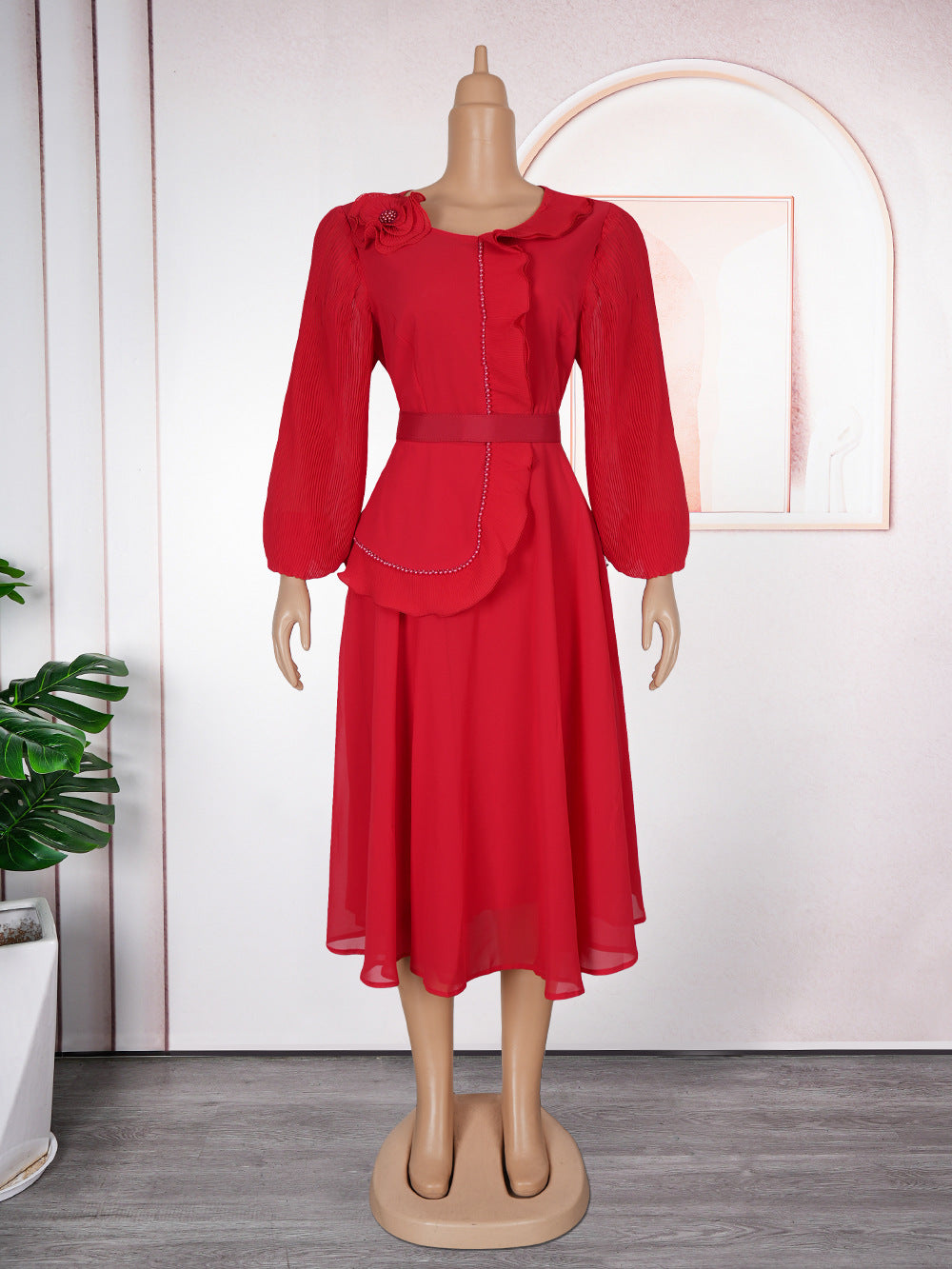 Plus Size African Women elegant pleated Ruffle Edge dress 10