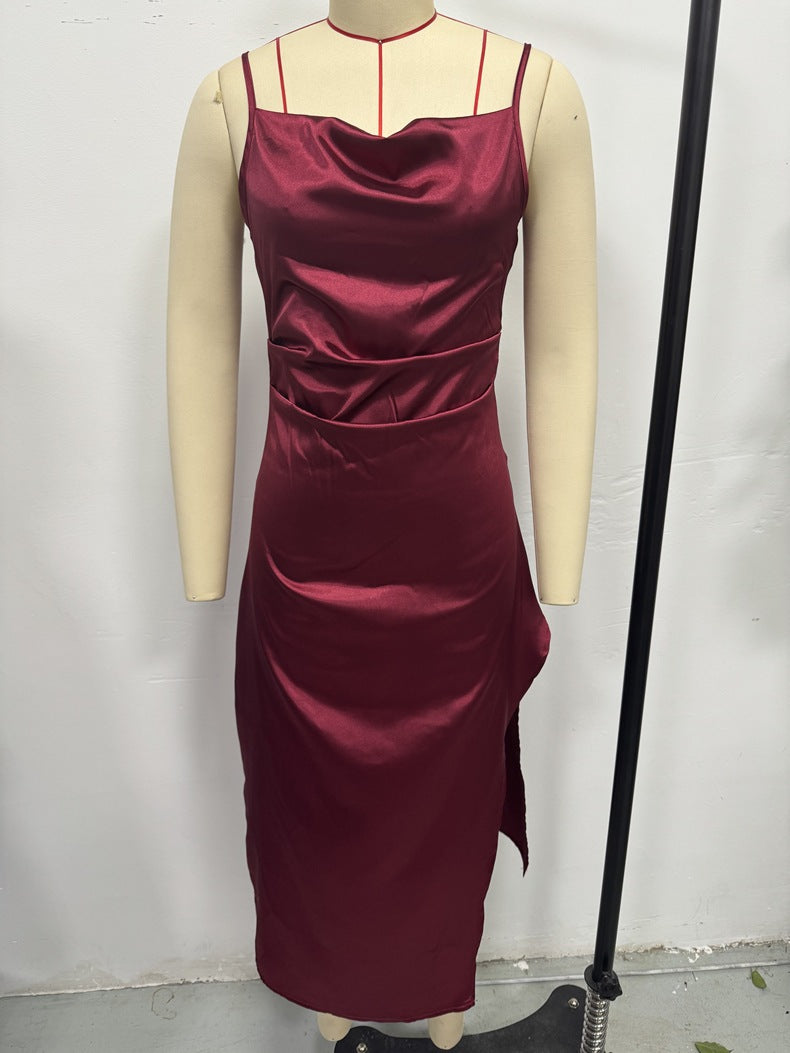 Women Summer Satin Maxi Strap Dress 8