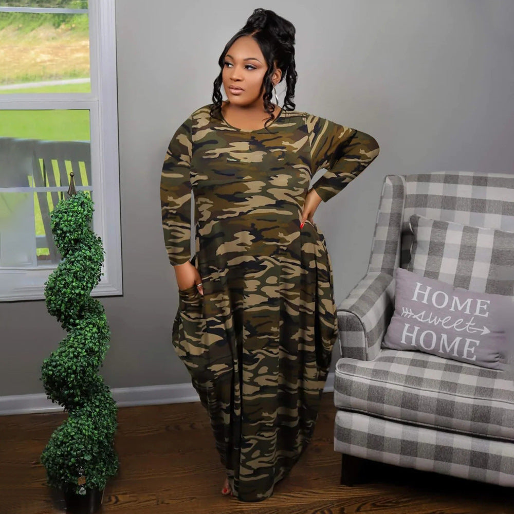 Women's Positioning Print Pockets Plus Size Loose Dress 3