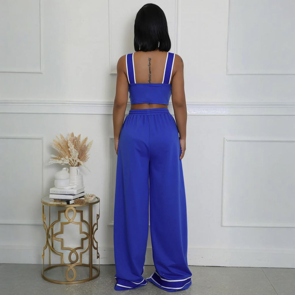 Women Two Piece Set Suspender Top Lace Wide Leg Pants Two Piece Set 5