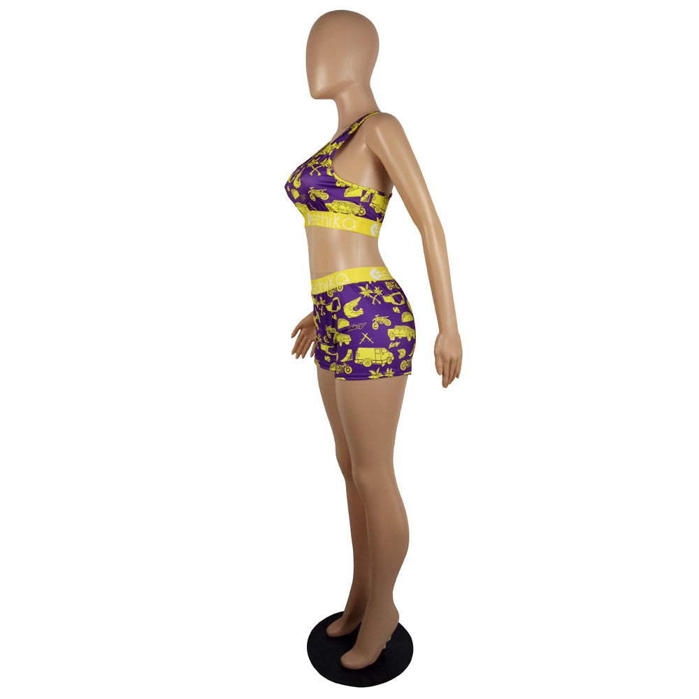 Women Summer Cartoon Printed Top and Shorts Two-piece Set 23