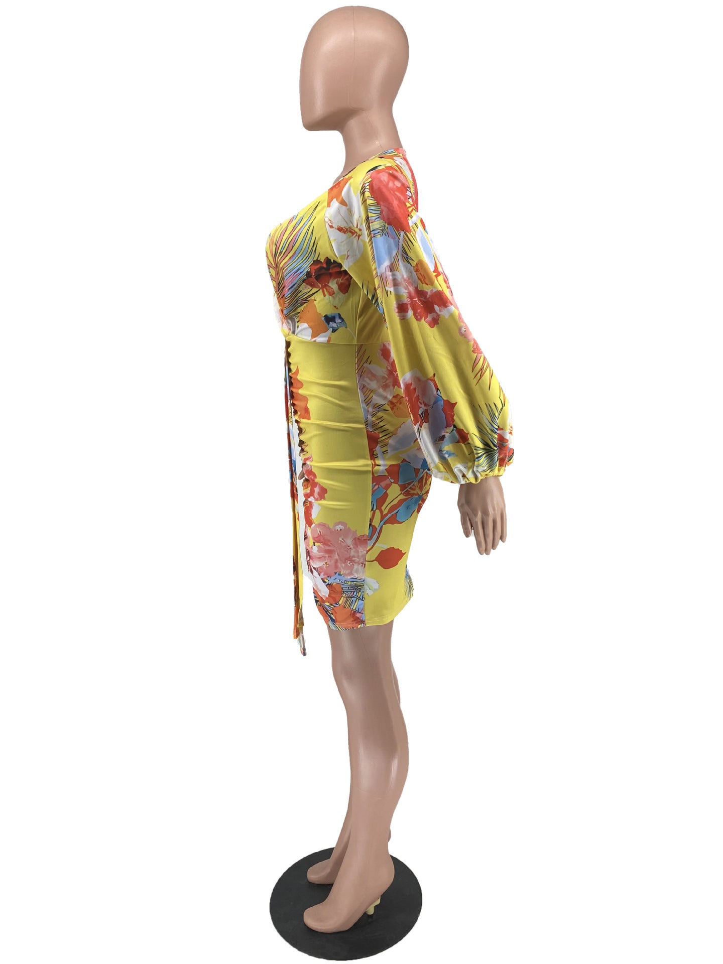 Fall V-Neck Positioning Print Long Sleeve Bodycon Dress 13