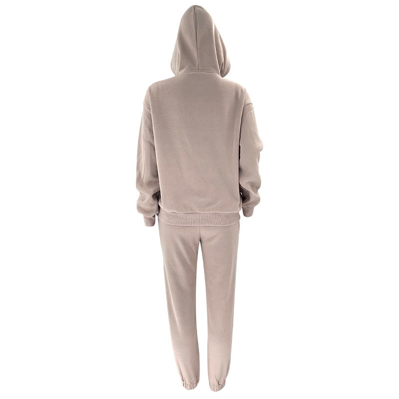 Fall Winter Solid Color Long Sleeve Hoodie Pants Women's Fashion Casual Tracksuit Two Piece Set 38