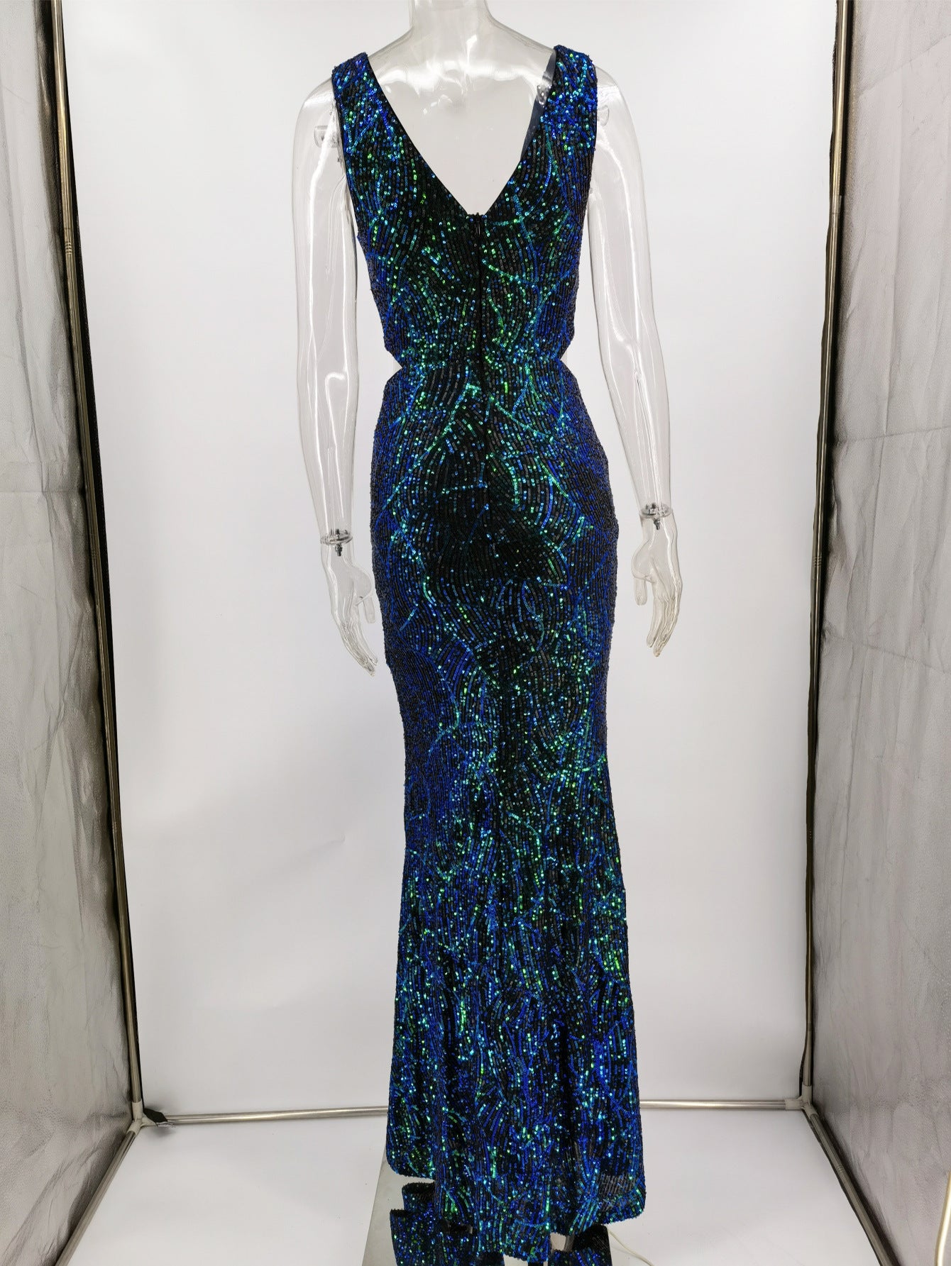 Sexy Retro Green Sequin Dress Women's Long Dress Evening Gown 11