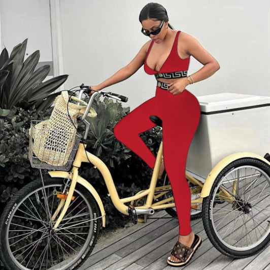 Women Sports Casual Tank Crop Top and Pants Two-Piece Set 10