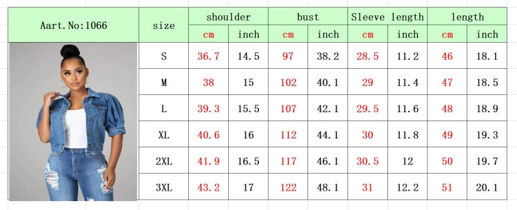 Fashion Button Up Short Sleeve Half Puff Sleeve Women Denim Jacket 13