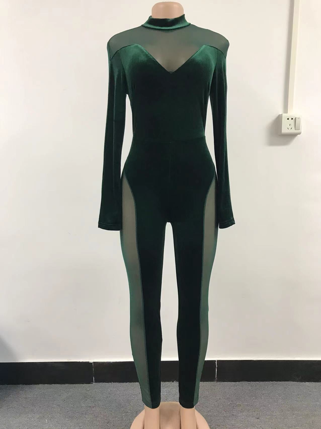 sexy sheer mesh patchwork long sleeve slim jumpsuit 7
